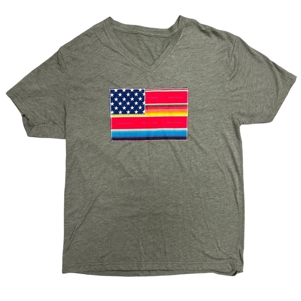 Sweet Texas Treasures T Shirt Large Olive Green Western American Flag Tee Cowboy